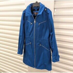 Miss Sixty Sz Medium Navy Blue Hooded Full Zip Soft Shell Coat Utility Gorpcore
